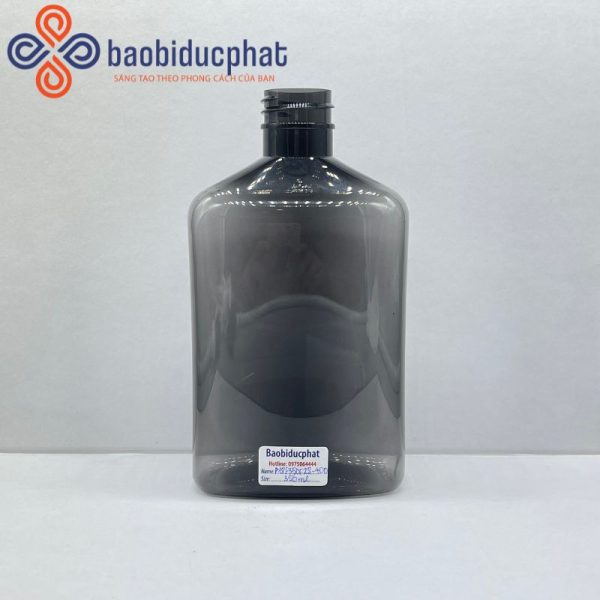 Chai nhựa PET vuông dẹp 350ml màu đen nhám