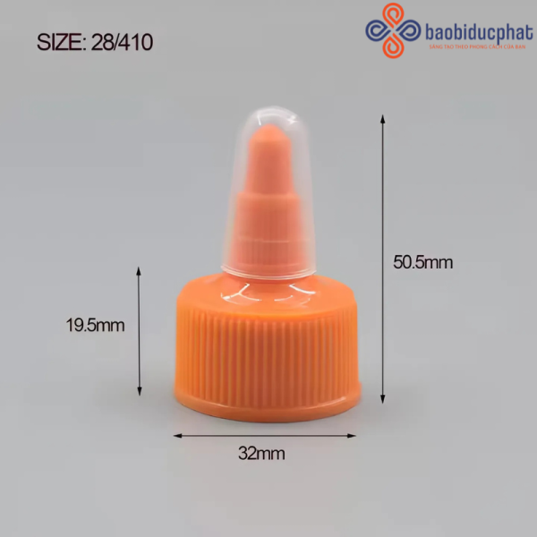 Nắp vòi nón màu cam nhựa PP 28/410