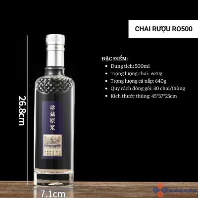 Chai rượu thủy tinh RO500 sang trọng