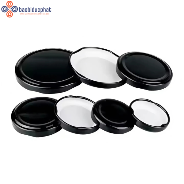 Nắp thiếc kim loại màu đen cho hũ thủy tinh 48mm 53mm