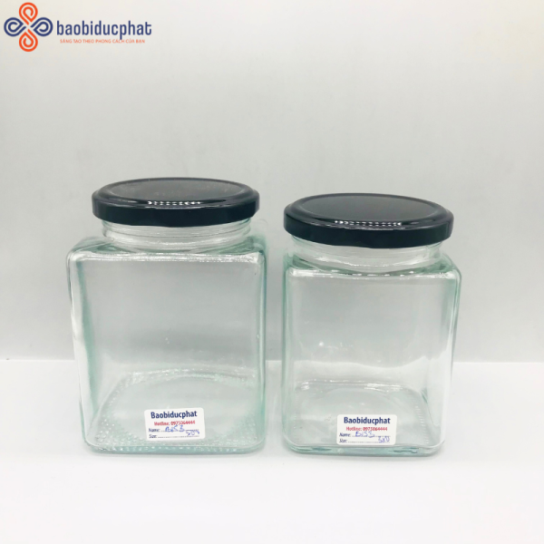 Hũ thủy tinh thực phẩm vuông 380ml 500ml