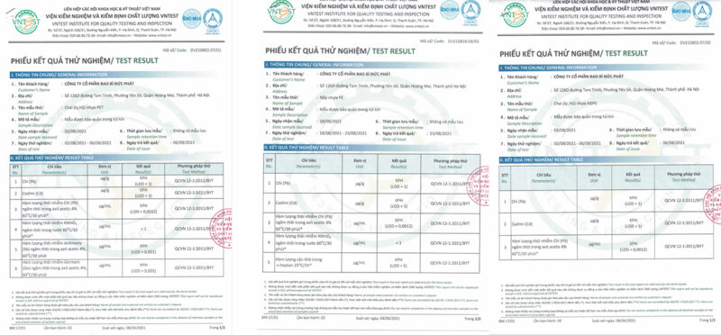 Các chứng chỉ chất lượng của Bao bì Đức Phát
