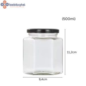 Hũ thủy tinh lục giác 500ml