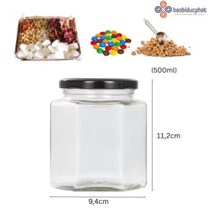 Hũ thủy tinh đựng bánh kẹo dáng lục giác 500ml