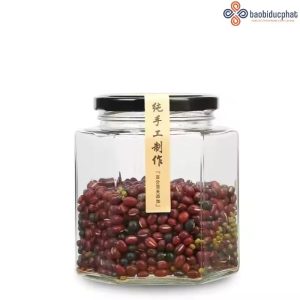 Hũ thủy tinh đựng bánh kẹo dáng lục giác 500ml