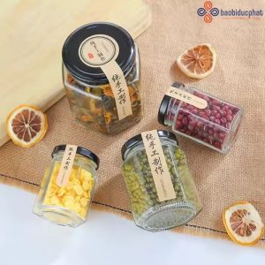 Hũ thủy tinh đựng bánh kẹo dáng lục giác 500ml