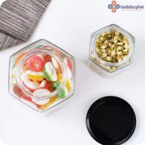 Hũ thủy tinh đựng bánh kẹo dáng lục giác 500ml