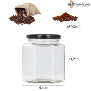 Hũ thủy tinh đựng cà phê hình lục giác 500ml