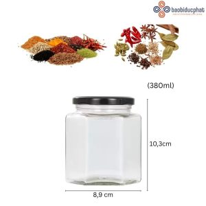 Hũ thủy tinh đựng gia vị dáng lục giác 380ml