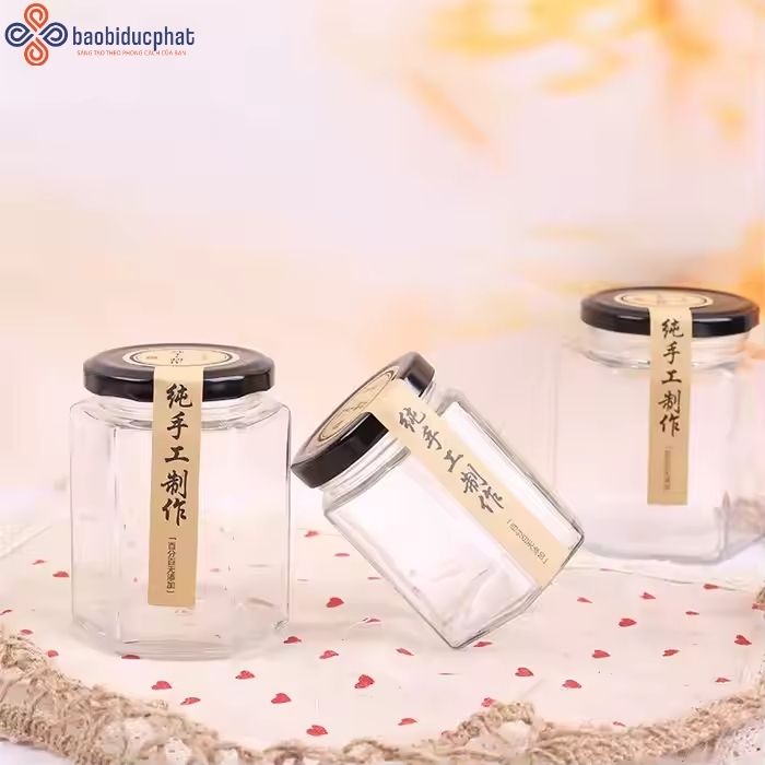 Hũ thủy tinh đựng gia vị dáng lục giác 380ml