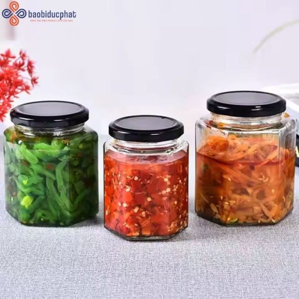 Hũ thủy tinh đựng gia vị dáng lục giác 380ml