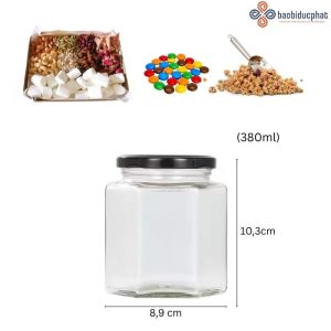 Hũ thủy tinh lục giác đựng bánh kẹo 380ml