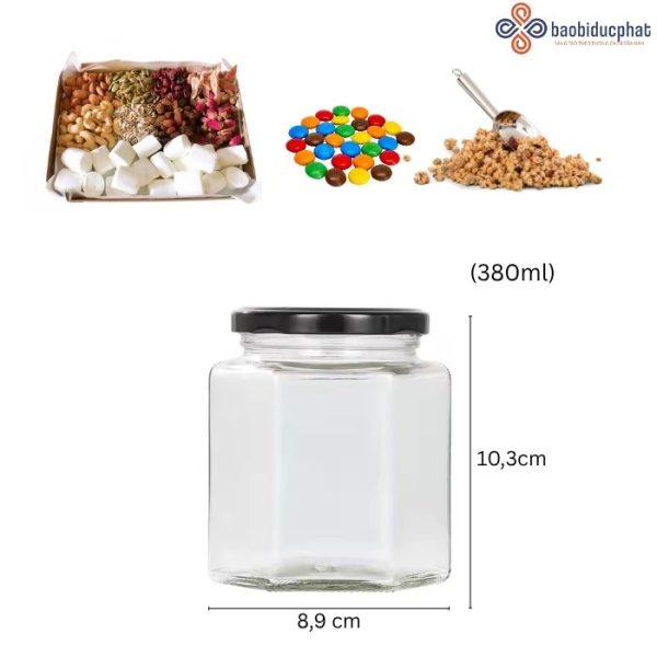 Hũ thủy tinh lục giác đựng bánh kẹo 380ml