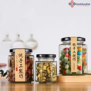 Hũ thủy tinh lục giác đựng bánh kẹo 380ml