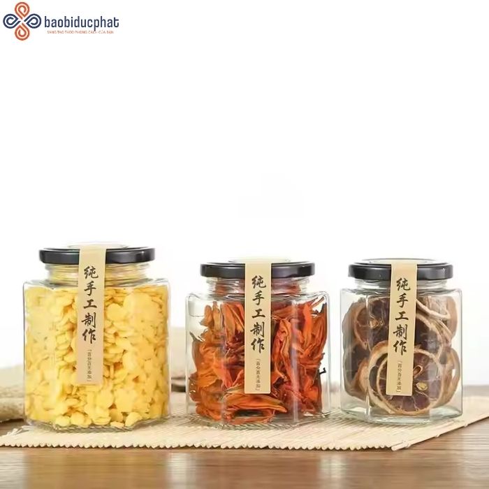 Hũ thủy tinh lục giác đựng bánh kẹo 380ml