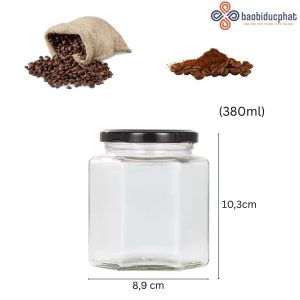 Hũ thủy tinh lục giác đựng cà phê 380ml