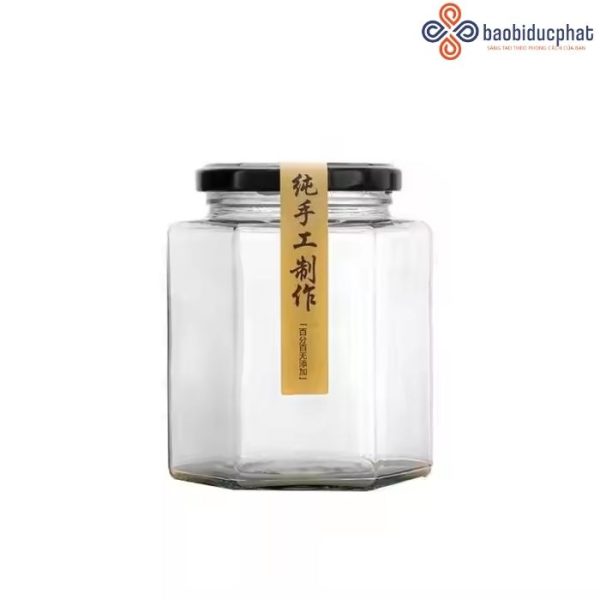 Hũ thủy tinh lục giác đựng cà phê 380ml