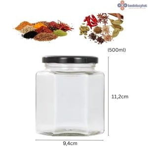 Hũ thủy tinh lục giác đựng gia vị 500ml