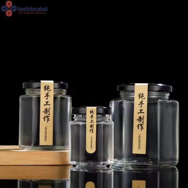 Hũ thủy tinh lục giác đựng gia vị 500ml