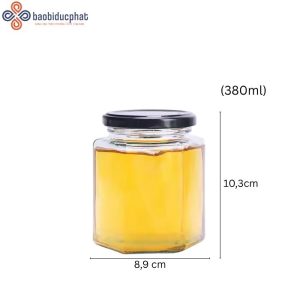 Hũ thủy tinh lục giác đựng mật ong 380ml