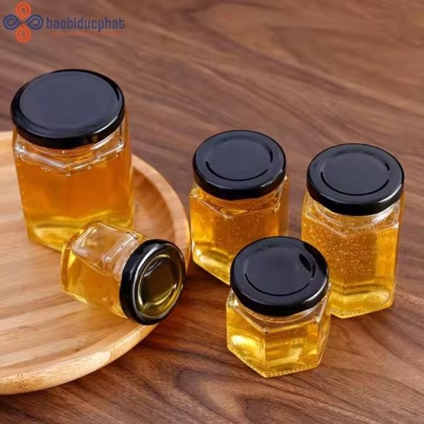Hũ thủy tinh lục giác đựng mật ong 380ml