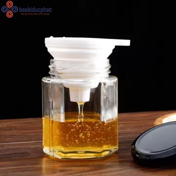 Hũ thủy tinh lục giác đựng mật ong 380ml