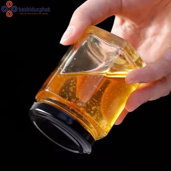Hũ thủy tinh lục giác đựng mật ong 380ml