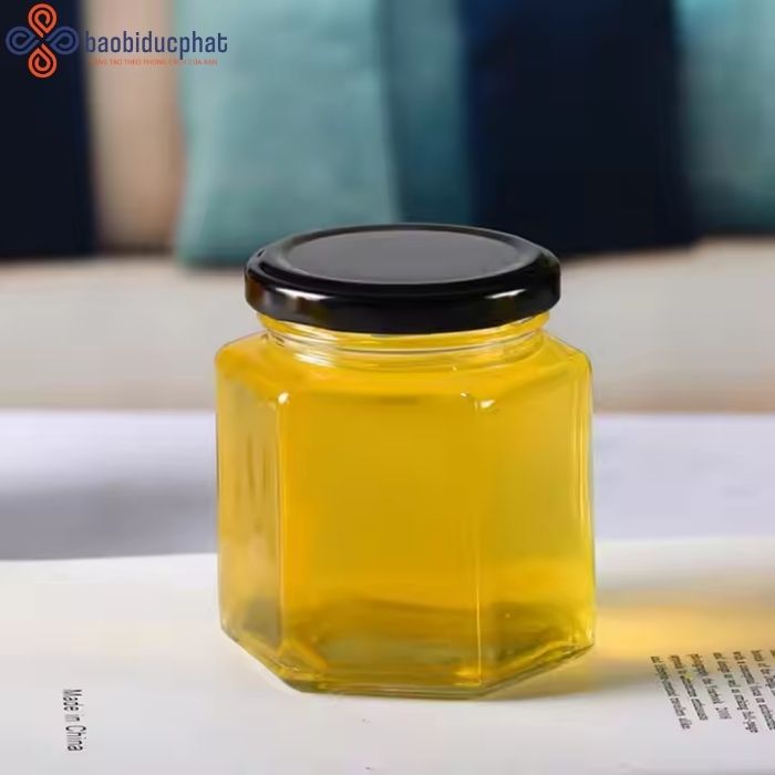 Hũ thủy tinh lục giác đựng mật ong 380ml