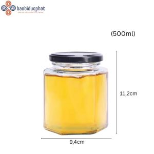 Hũ thủy tinh lục giác đưng mật ong 500ml