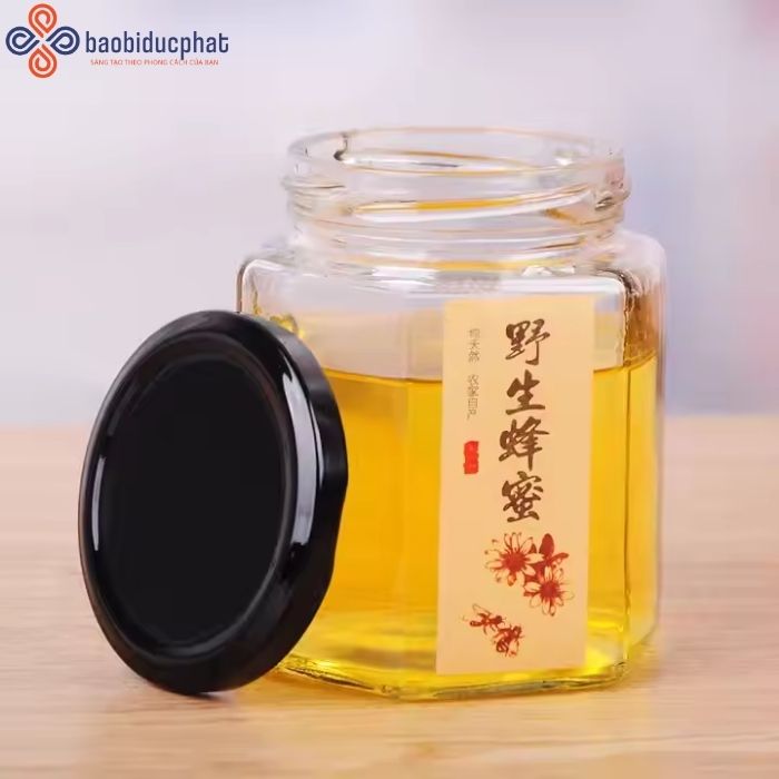 Hũ thủy tinh lục giác đưng mật ong 500ml