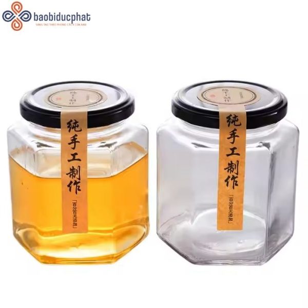 Hũ thủy tinh lục giác đưng mật ong 500ml