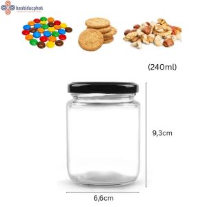 Hũ thủy tinh tròn đựng bánh kẹo 240ml