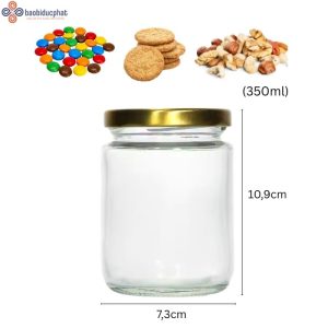 Hũ thủy tinh tròn đựng bánh kẹo 350ml