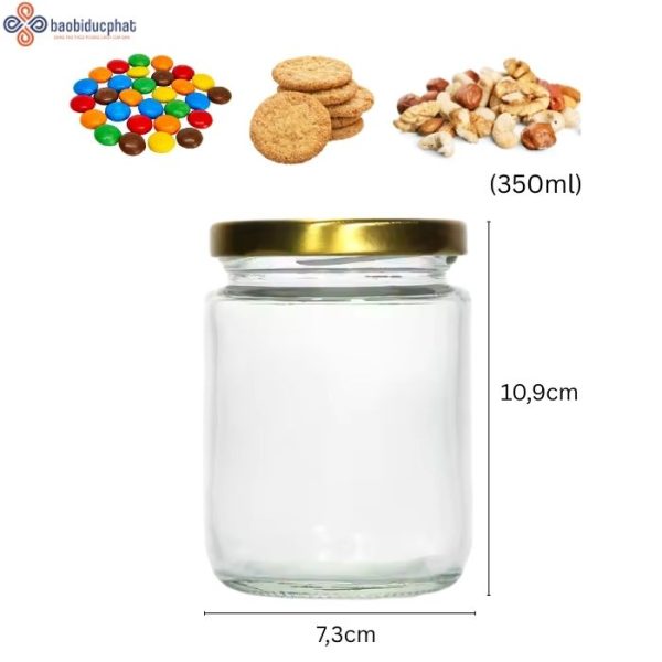 Hũ thủy tinh tròn đựng bánh kẹo 350ml