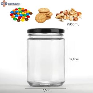 Hũ thủy tinh tròn đựng bánh kẹo 500ml