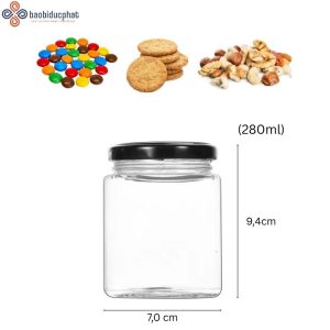Hũ thủy tinh vuông đựng bánh kẹo 280ml