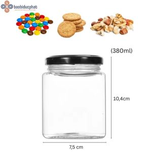 Hũ thủy tinh vuông đựng bánh kẹo 380ml