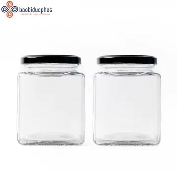 Hũ thủy tinh vuông đựng bánh kẹo 380ml