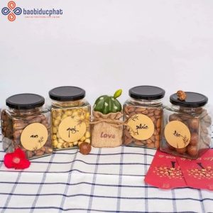 Hũ thủy tinh vuông đựng bánh kẹo 380ml