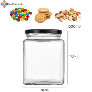 Hũ thủy tinh vuông đựng bánh kẹo 500ml
