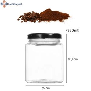 Hũ thủy tinh vuông 380ml đựng cà phê