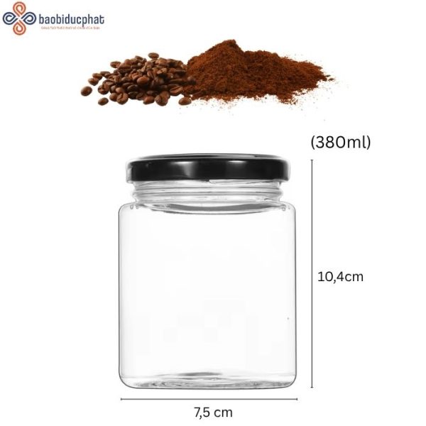 Hũ thủy tinh vuông 380ml đựng cà phê