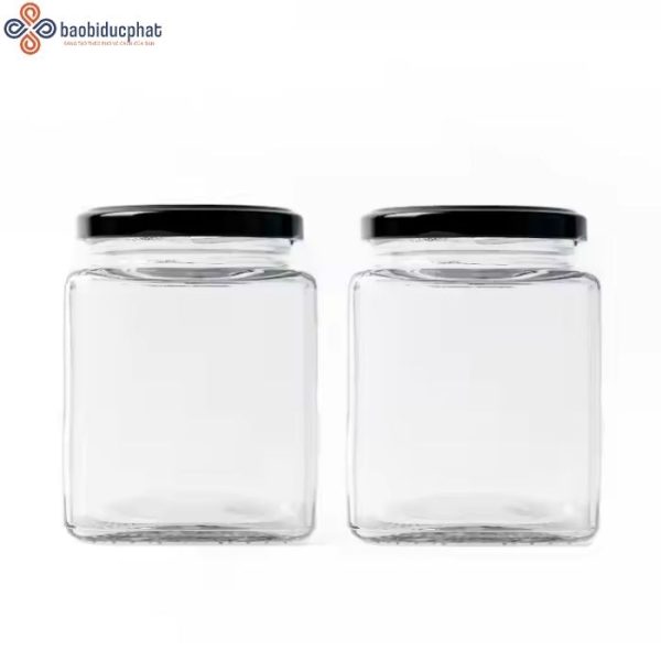 Hũ thủy tinh vuông 380ml đựng cà phê