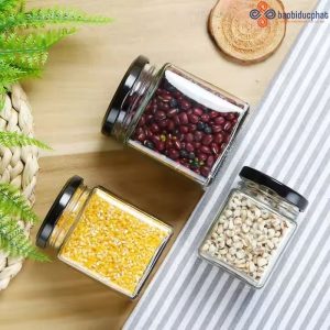 Hũ thủy tinh vuông 380ml đựng cà phê
