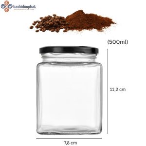 Hũ thủy tinh vuông đựng cà phê dung tích 500ml