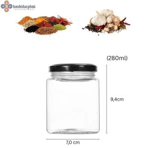 Hũ thủy tinh vuông đựng gia vị 280ml