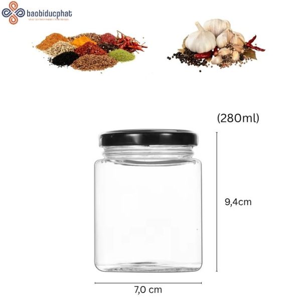 Hũ thủy tinh vuông đựng gia vị 280ml