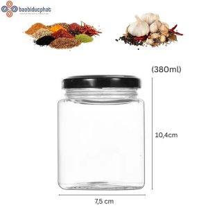 Hũ thủy tinh vuông đựng gia vị 380ml