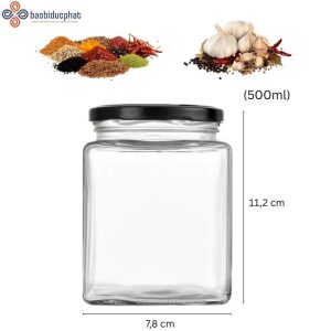 Hũ thủy tinh vuông đựng gia vị 500ml