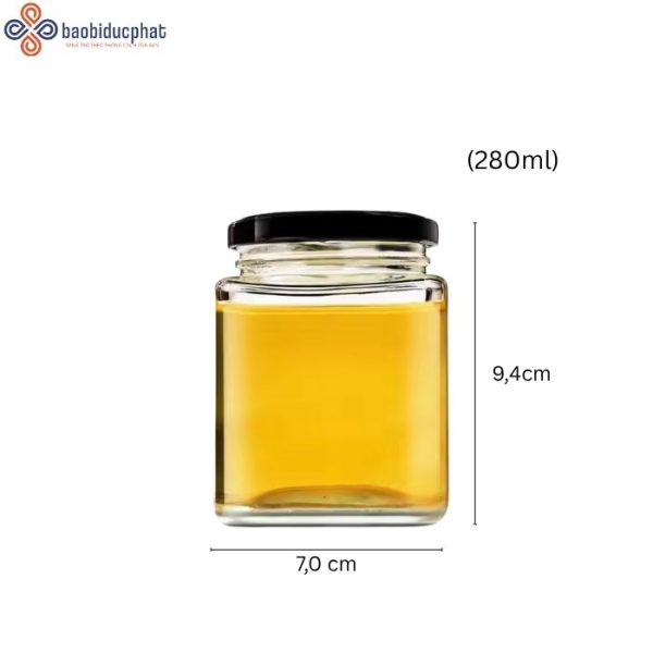 Hũ thủy tinh vuông đựng mật ong dung tích 280ml